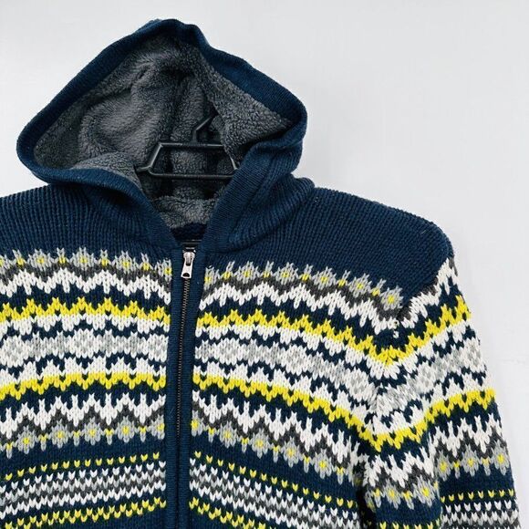 P.S. from Aeropostale Fair Isle Sweater Hoodie Jacket Boys XL Blue White Yellow - Picture 4 of 9